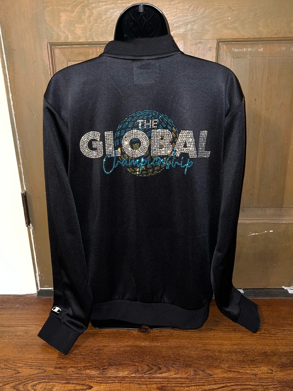 Champion Varsity Track Jacket Cheer Championship Rhinestone Black Bomber  Size M - Picture 4 of 13